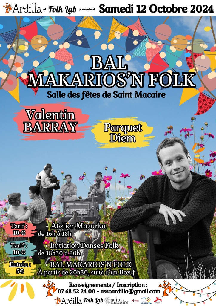 Samedi 12 Octobre 2024 Bal folk avec Valentin Barray et Parquet Diem – atelier Mazurka